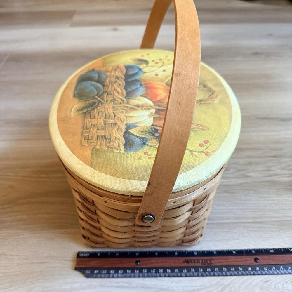 Harvest Fall Decor Basket with Lid and Handle Autumn Pumpkin